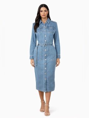 Light Blue Denim Shirt Dress with Belt, NY&C